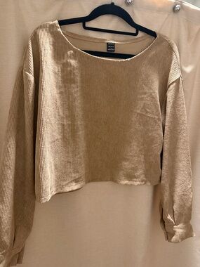 SHEIN Tan Corduroy Cropped Long-Sleeve Sweatshirt